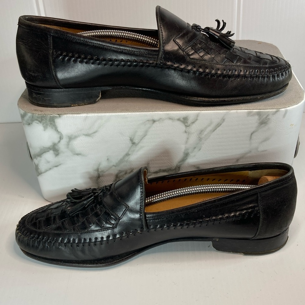 Nordstrom made in Italy black tassle loafers basket weave 8.5 available in brown - Picture 1 of 8
